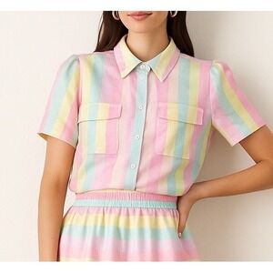 Halogen‎ x Atlantic Pacific Sheer Blouse M Y2K Dopamine Pastelcore Whimsical Fun